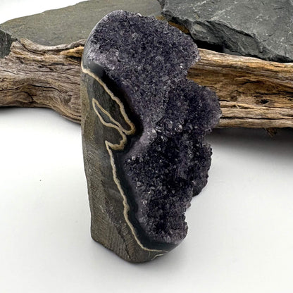 Brazilian Black Rainbow Amethyst Druzy w Agate Cut Base -  248 grams