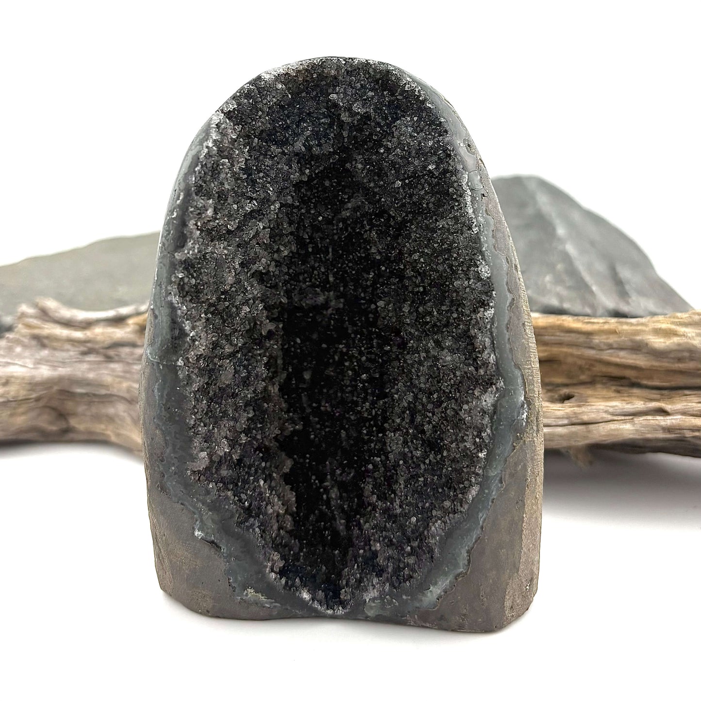 Brazilian Black Rainbow Amethyst Druzy w Agate Cut Base -  329 grams