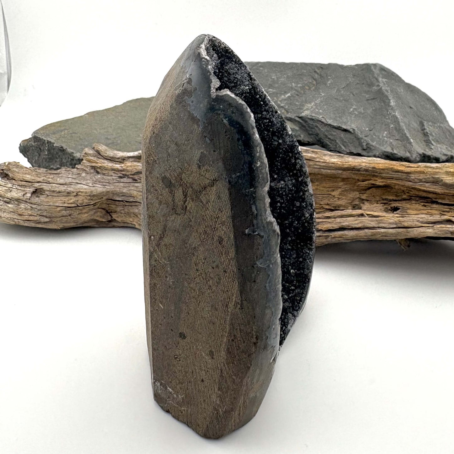 Brazilian Black Rainbow Amethyst Druzy w Agate Cut Base -  329 grams