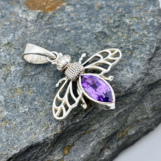 Sterling Silver Bubblebee Pendant with Facetted Stone Amethyst