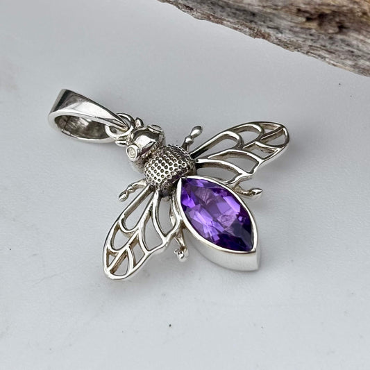 Sterling Silver Bubblebee Pendant with Facetted Stone Amethyst