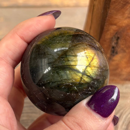Labradorite Sphere - 205 grams / 5.1 cm (#1) - With Free Wooden Sphere Stand