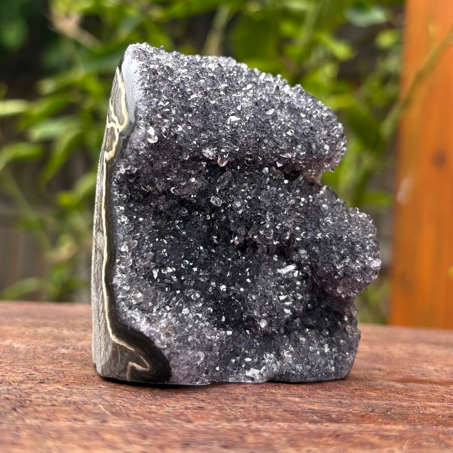 Brazilian Black Rainbow Amethyst Druzy w Agate Cut Base -  248 grams