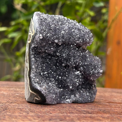 Brazilian Black Rainbow Amethyst Druzy w Agate Cut Base -  248 grams