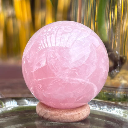 Rose Quartz Sphere - 150 grams / 4.8 cm - With Free Wooden Sphere Stand