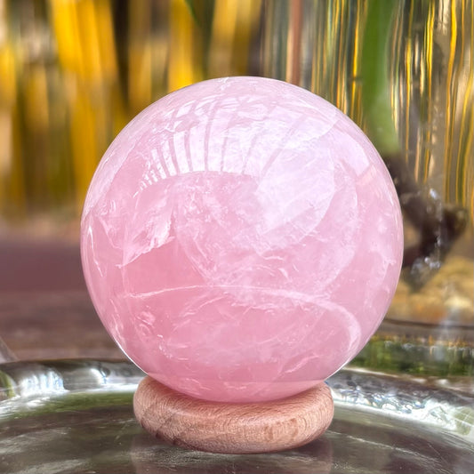 Rose Quartz Sphere - 150 grams / 4.8 cm - With Free Wooden Sphere Stand