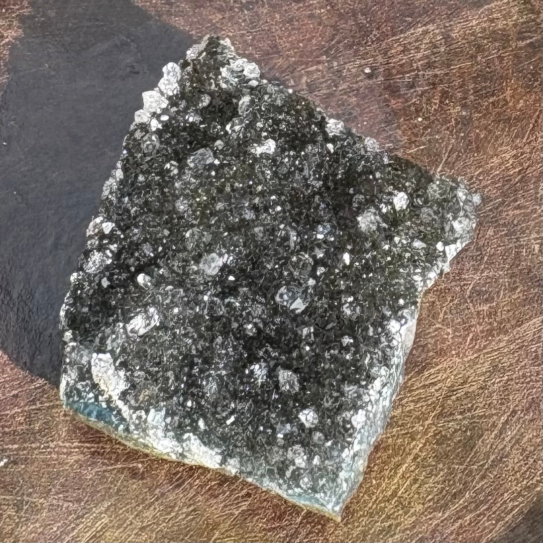 Brazilian Black Rainbow Amethyst Druzy Cluster Flat - 18 grams