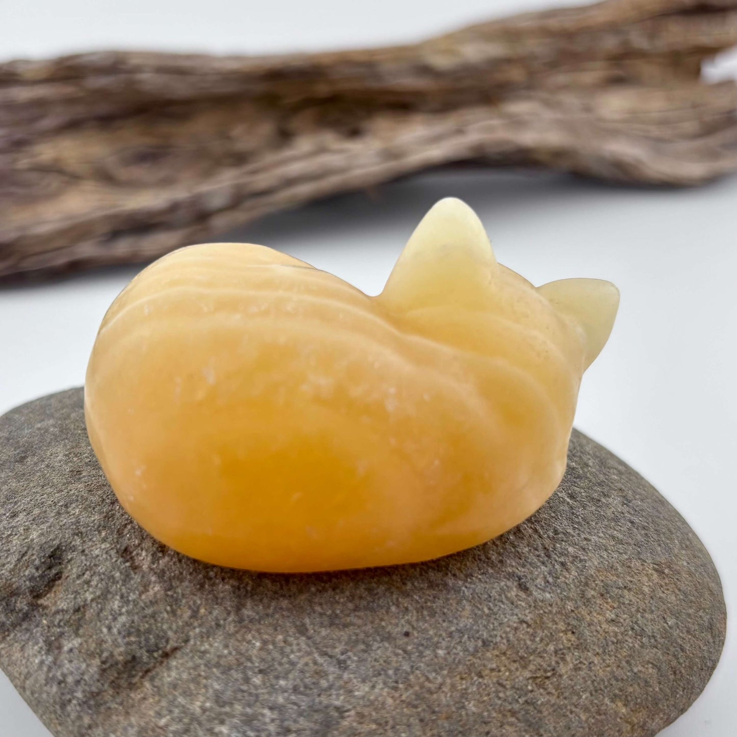 Yellow Calcite Carved Sleeping Cat - 102 grams / 5 cm