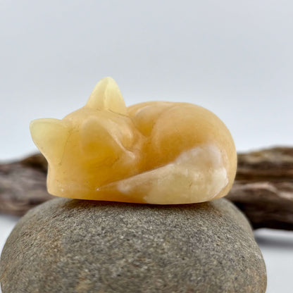 Yellow Calcite Carved Sleeping Cat - 102 grams / 5 cm