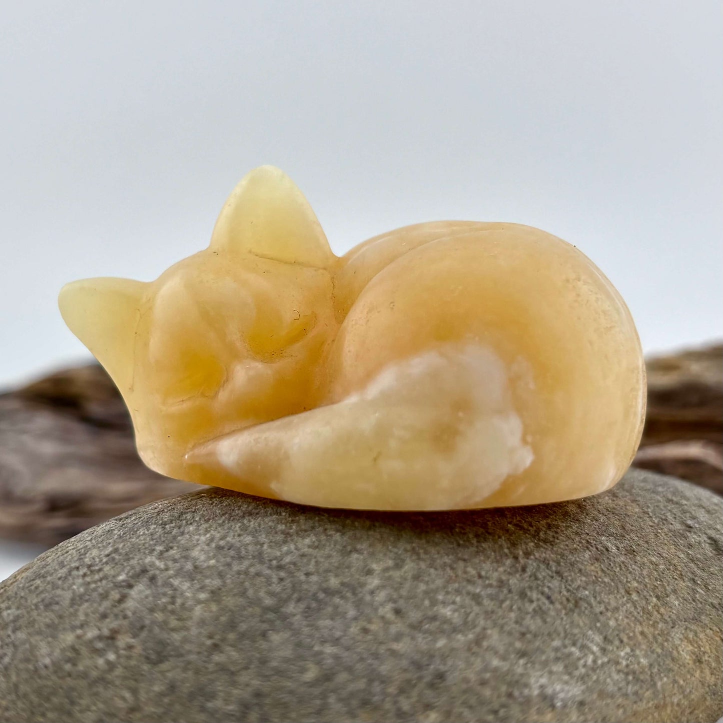 Yellow Calcite Carved Sleeping Cat - 102 grams / 5 cm