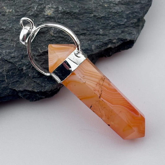 Carnelian Double Terminator Point Pendant 5cm
