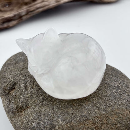 Clear Quartz Carved Sleeping Cat - 77 grams / 4.5 cm