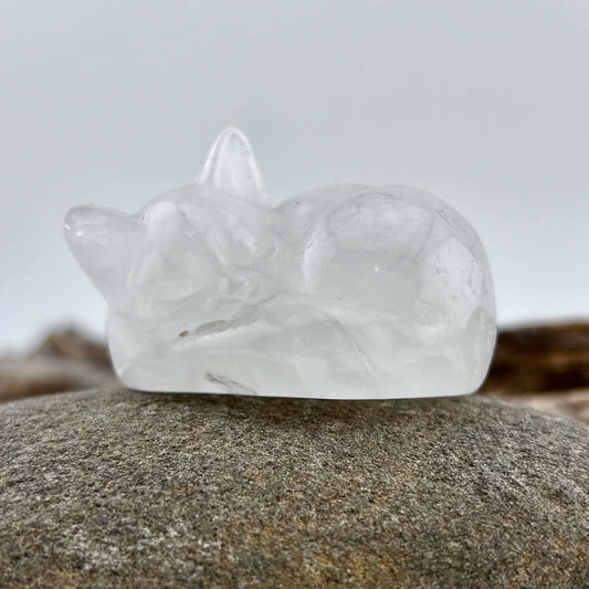Clear Quartz Carved Sleeping Cat - 77 grams / 4.5 cm