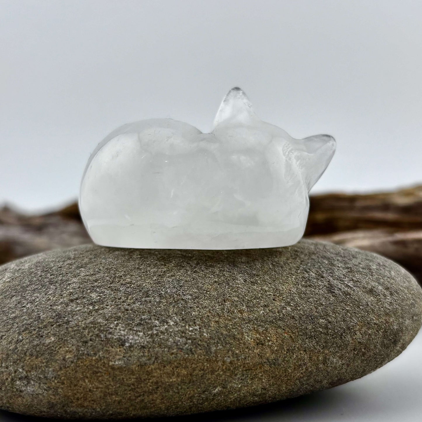 Clear Quartz Carved Sleeping Cat - 77 grams / 4.5 cm
