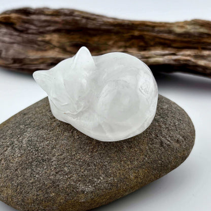 Clear Quartz Carved Sleeping Cat - 77 grams / 4.5 cm