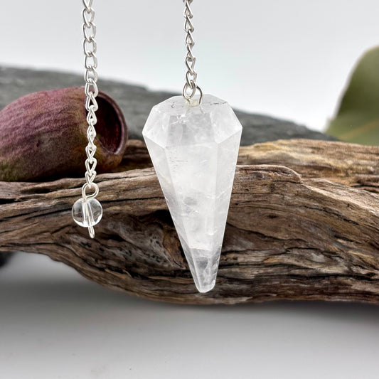 Clear Quartz Terminator Pendulum - Reiki / Healing w gift pouch