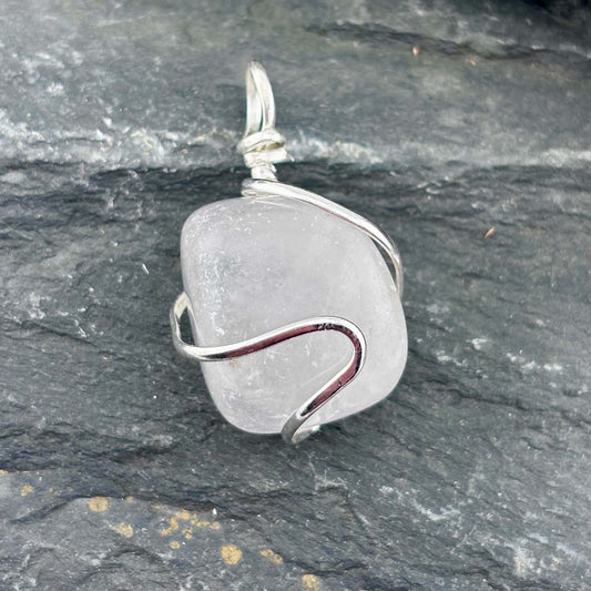 Clear Quartz Wire Wrapped Tumble Stone Pendant