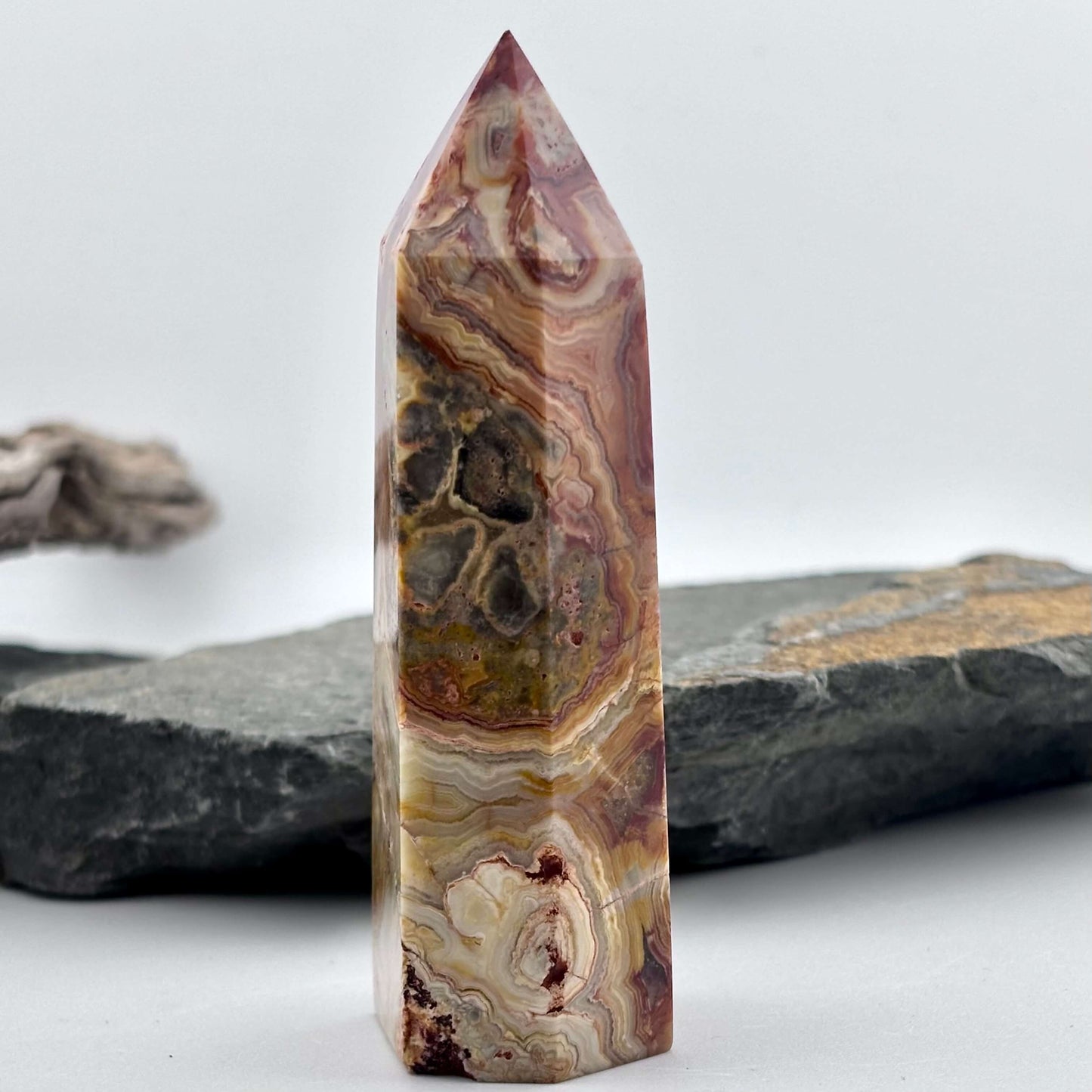Large Crazy Lace Agate Hexagon Tower / Point - 150 grams / 9.8 cms