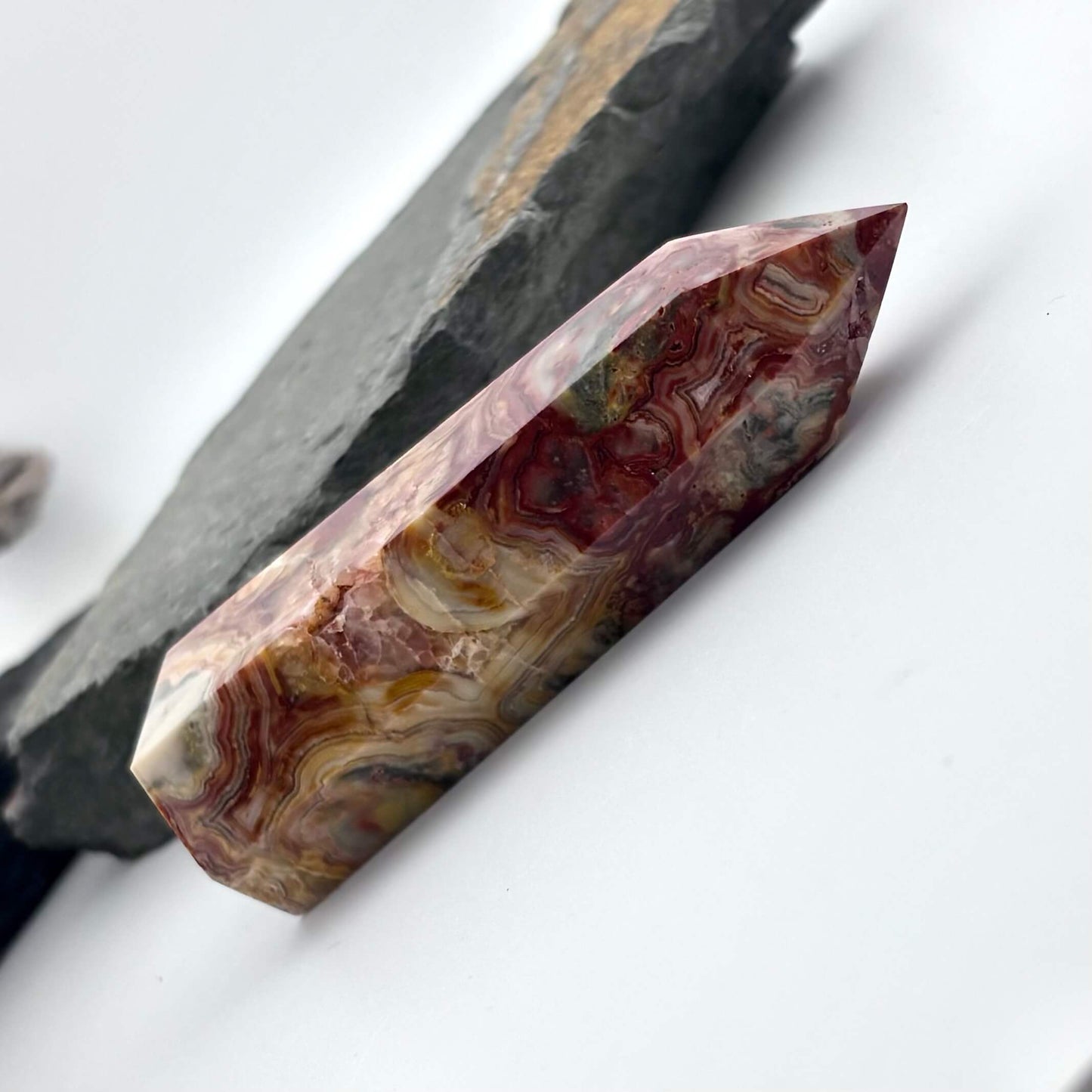 Large Crazy Lace Agate Hexagon Tower / Point - 150 grams / 9.8 cms