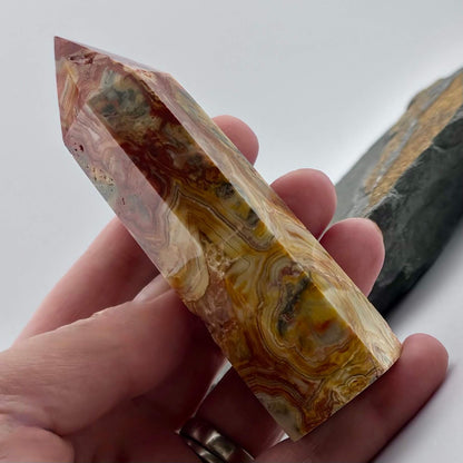 Large Crazy Lace Agate Hexagon Tower / Point - 150 grams / 9.8 cms