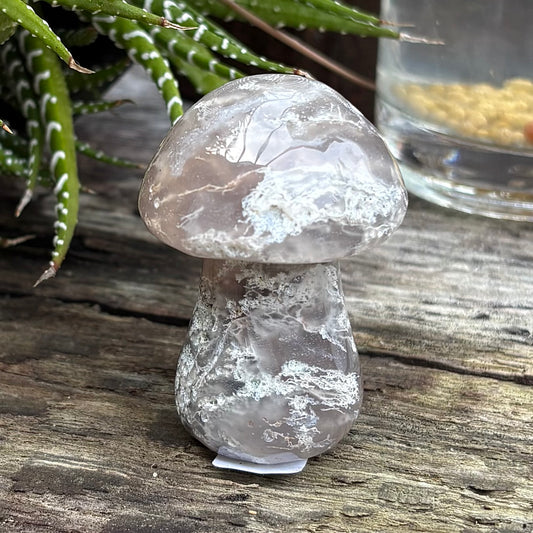 Moss Agate Carved Polished Mushroom - 5.7cm