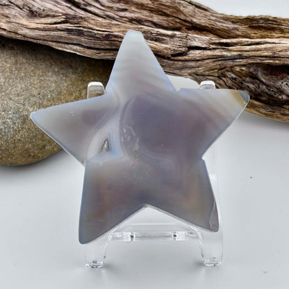 Carved Brazilian Natural Banded Grey Agate Druzy Star w stand - 61 grams / 6.5cm