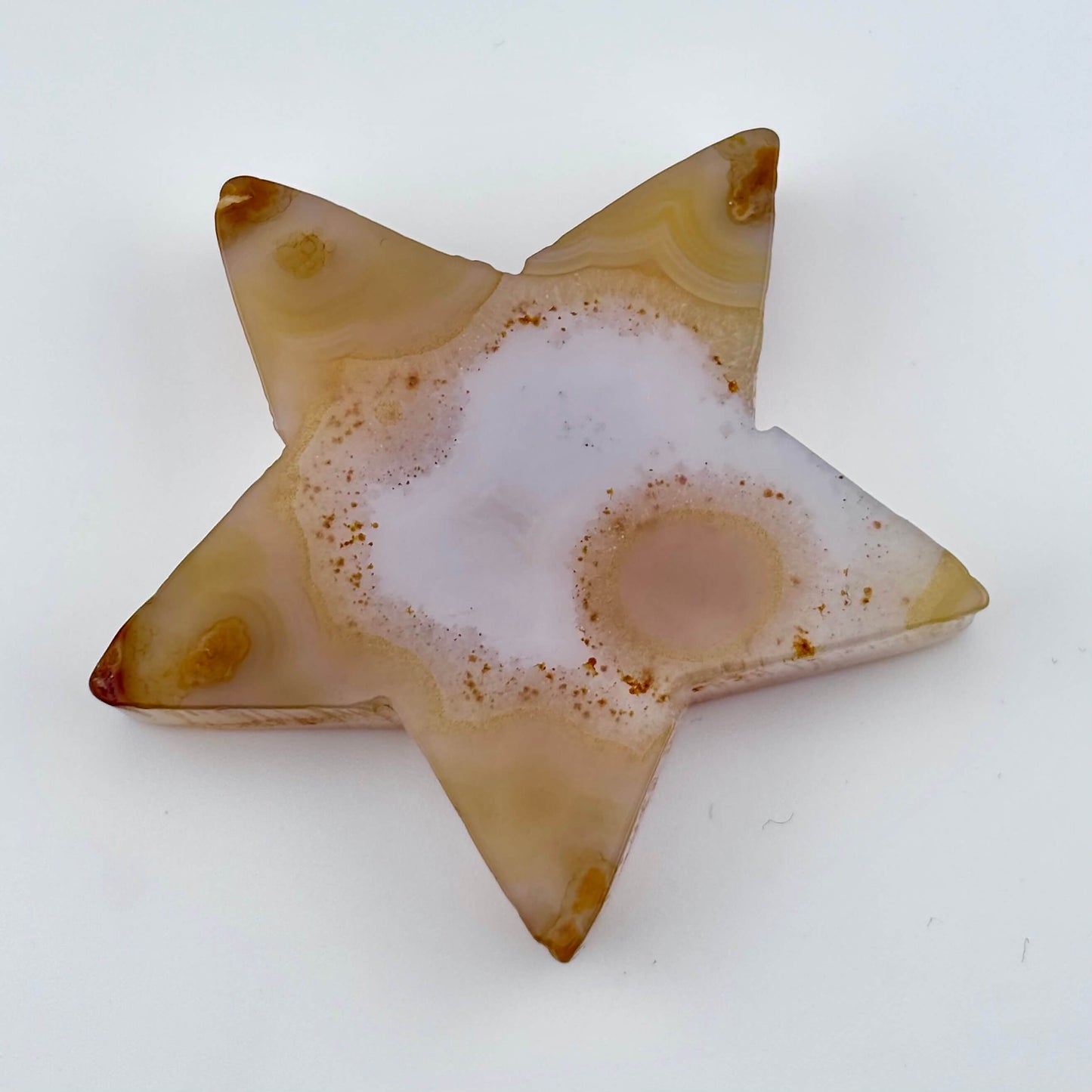 Carved Brazilian Natural Banded Yellow Agate Druzy Star w stand - 67 grams / 7cm
