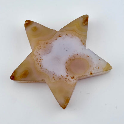 Carved Brazilian Natural Banded Yellow Agate Druzy Star w stand - 67 grams / 7cm