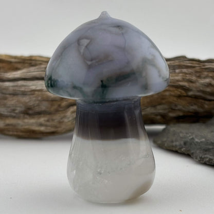 Moss Agate Carved Mushroom