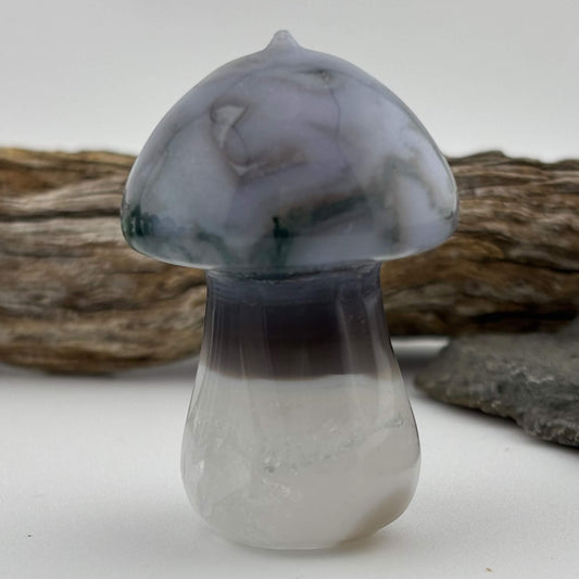 Moss Agate Carved Mushroom