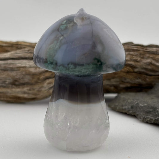Moss Agate Carved Mushroom