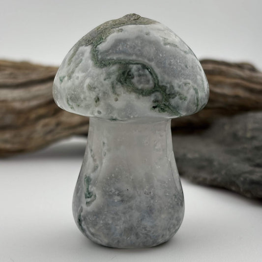 Moss Agate Carved Mushroom