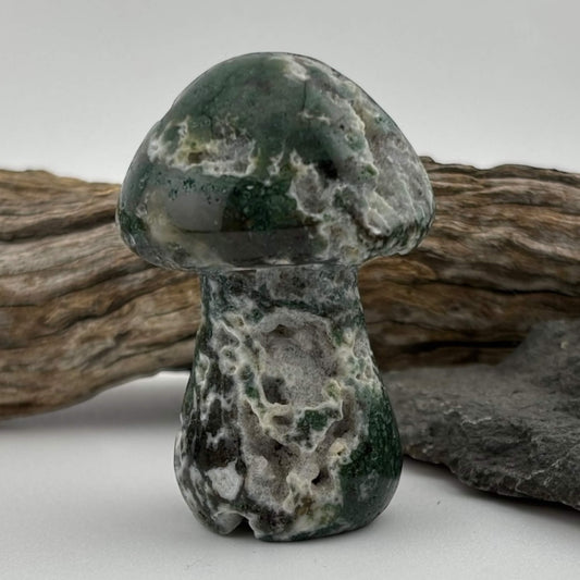 Moss Agate Carved Mushroom