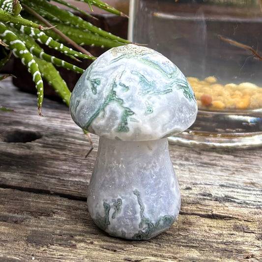 Moss Agate Carved Polished Mushroom - 5.8cm