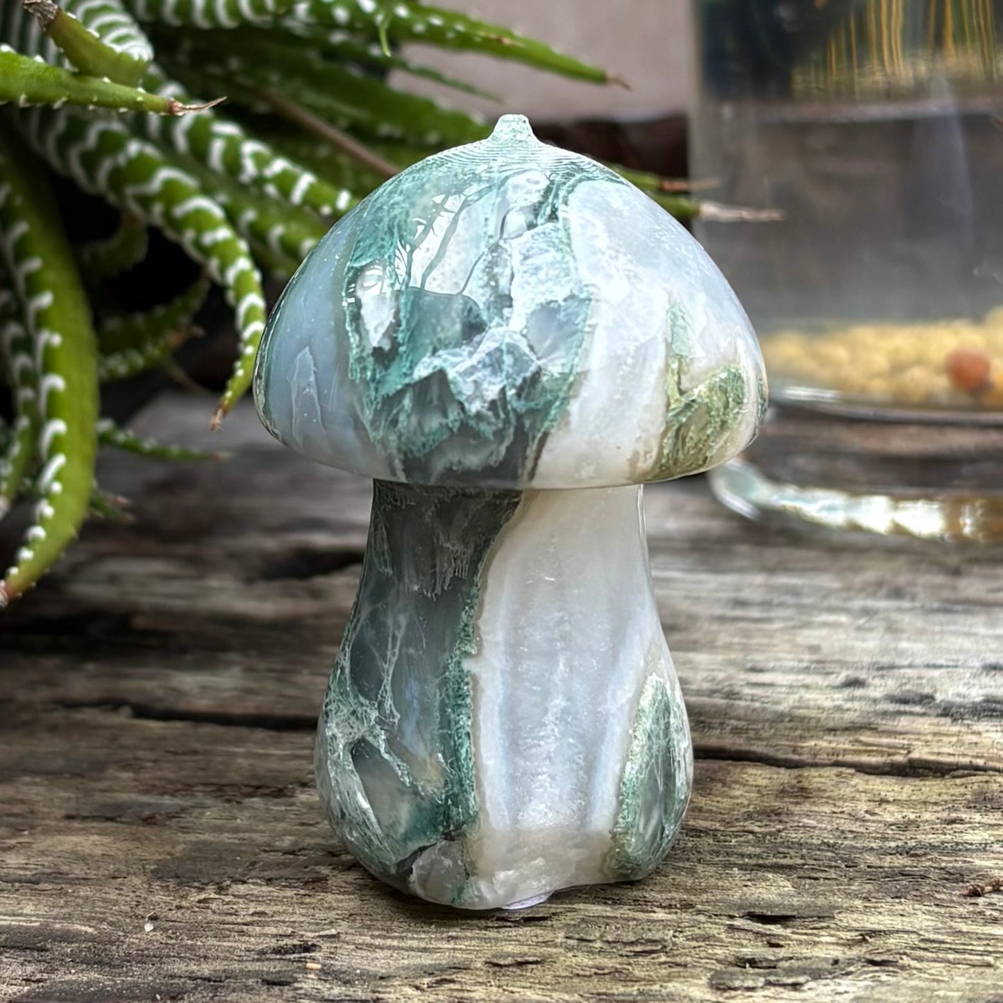 Moss Agate Carved Polished Mushroom - 5.8cm