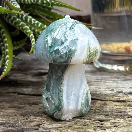 Moss Agate Carved Polished Mushroom - 5.8cm