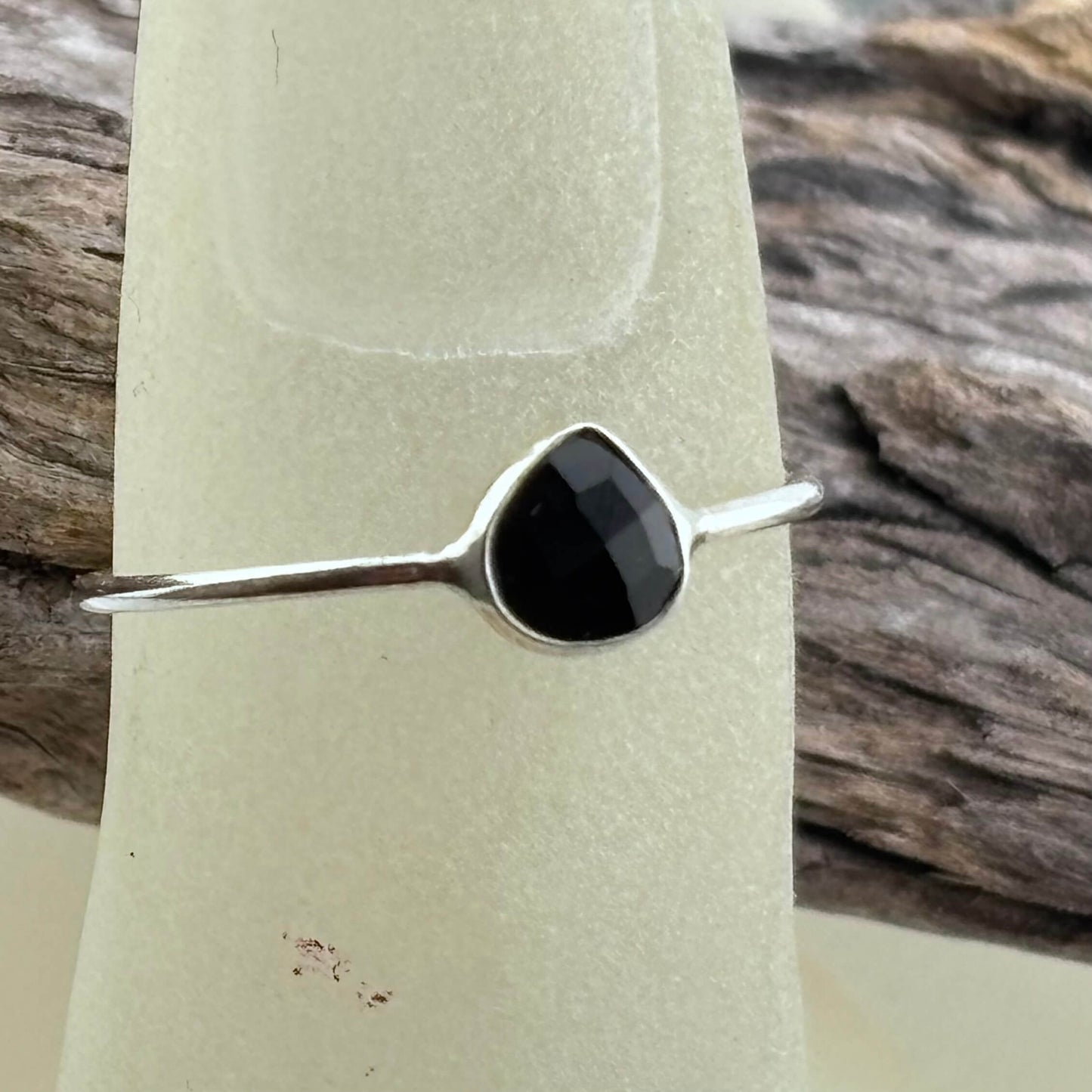 Facetted Teardrop Black Onyx Ring Sterling Silver .925 SZ US 7 / 17.5MM