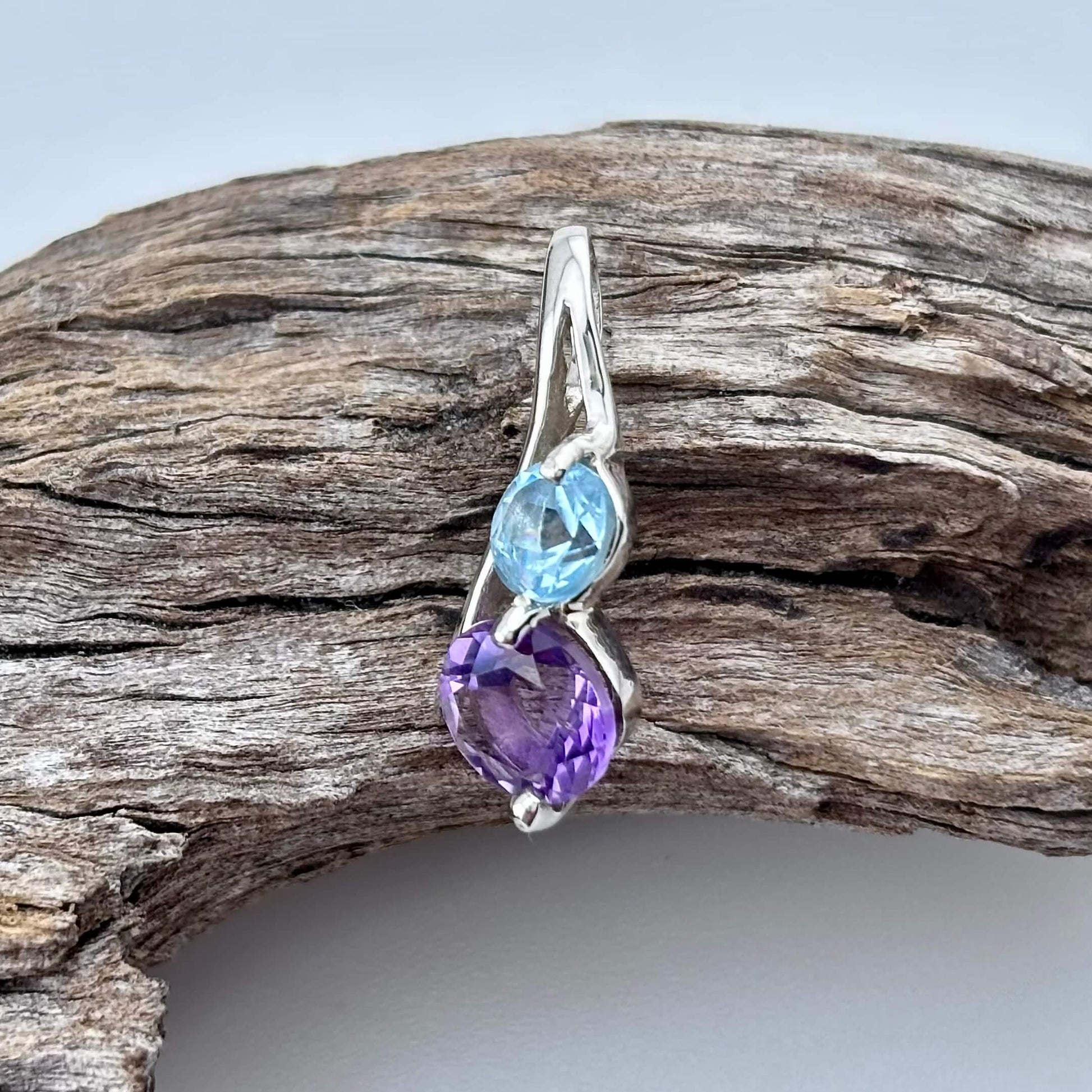 amethyst and blue topaz facetted pendant 