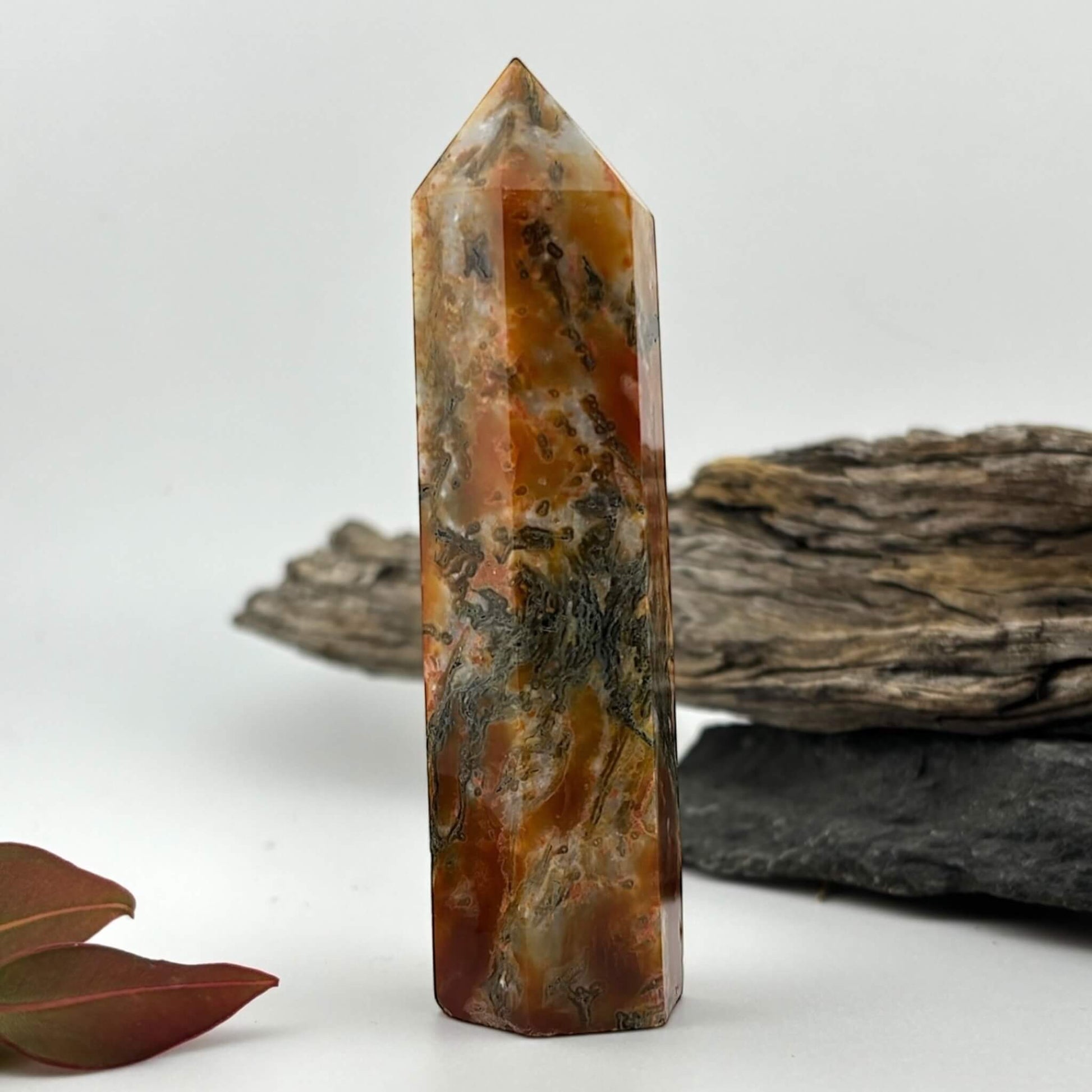 Fire Druzy Moss Agatę Tower