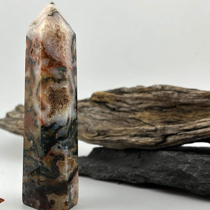 Fire Druzy Moss Agatę Tower