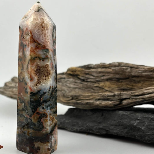 Fire Druzy Moss Agatę Tower