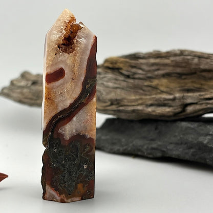 Fire Druzy Moss Agatę Tower
