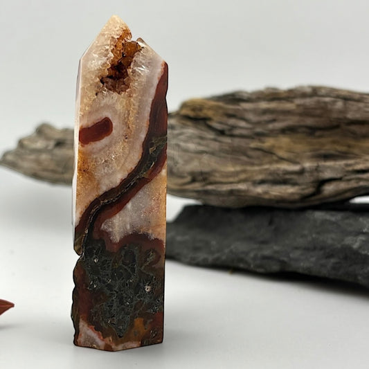 Fire Druzy Moss Agatę Tower