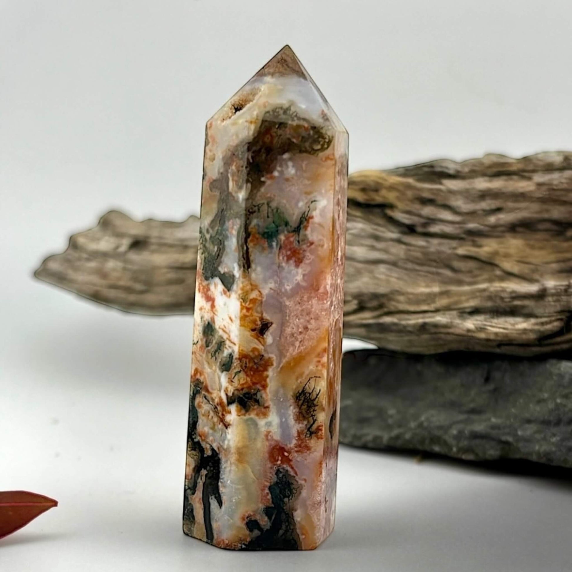 Fire Druzy Moss Agatę Tower