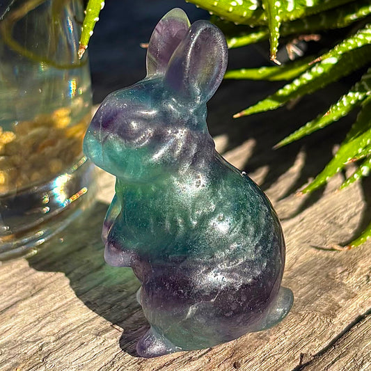 Rainbow Fluorite Carved Bunny Rabbit - 73 grams / 6 cm Tall