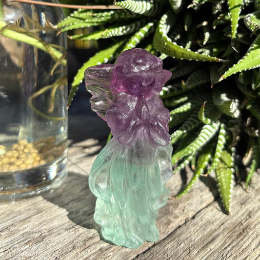Rainbow Fluorite Carved Standing Praying Angel - 95 grams / 9 cm Tall