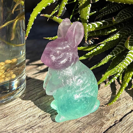 Rainbow Fluorite Carved Bunny Rabbit - 78 grams / 6 cm