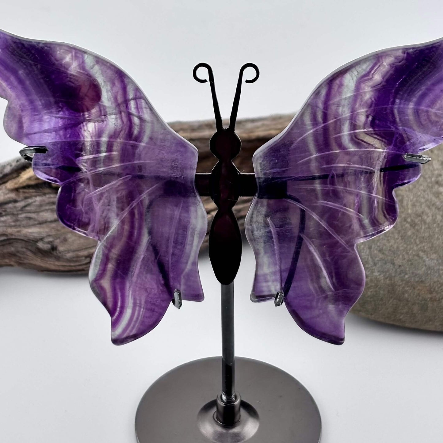 Rainbow Fluorite Carved Butterfly 0n Stand - 105 grams / 14 cm Tall