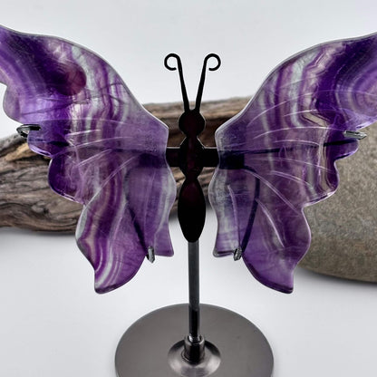 Rainbow Fluorite Carved Butterfly 0n Stand - 105 grams / 14 cm Tall