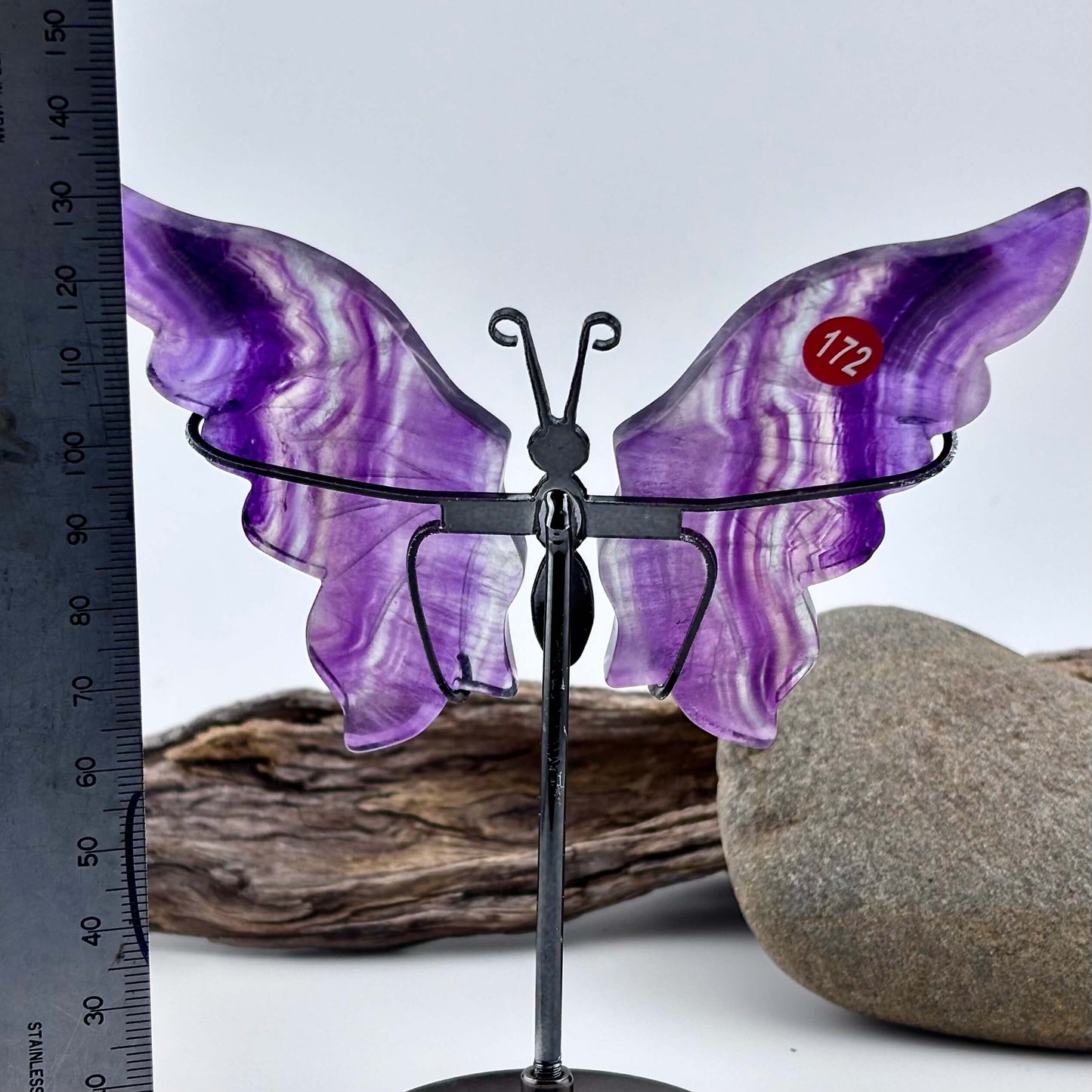 Rainbow Fluorite Carved Butterfly 0n Stand - 105 grams / 14 cm Tall